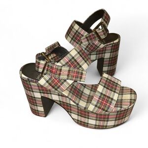JEFFREY CAMPBELL Moody Platform Sandal In Green Red Plaid